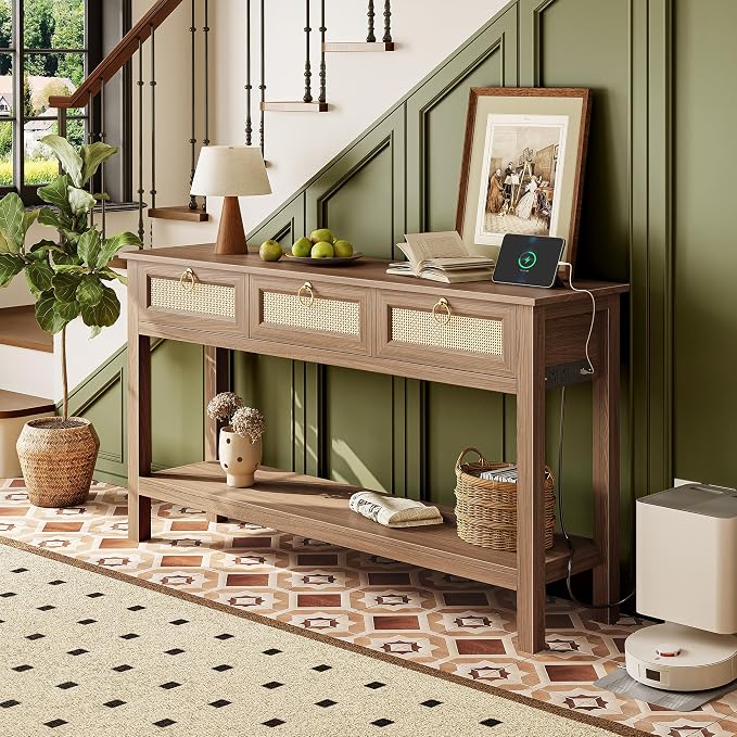 SUPERJARE Rattan Console Sofa Table - Image 9
