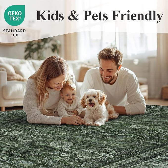 Schweek Green 6x9 Area Rug Non-Slip Washable Neutral Rugs - Image 8