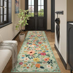 DUKINO 3x10 Runner Rug, Floral Washable Kitchen Runner Rug Non Slip, Low Pile by DUKINO