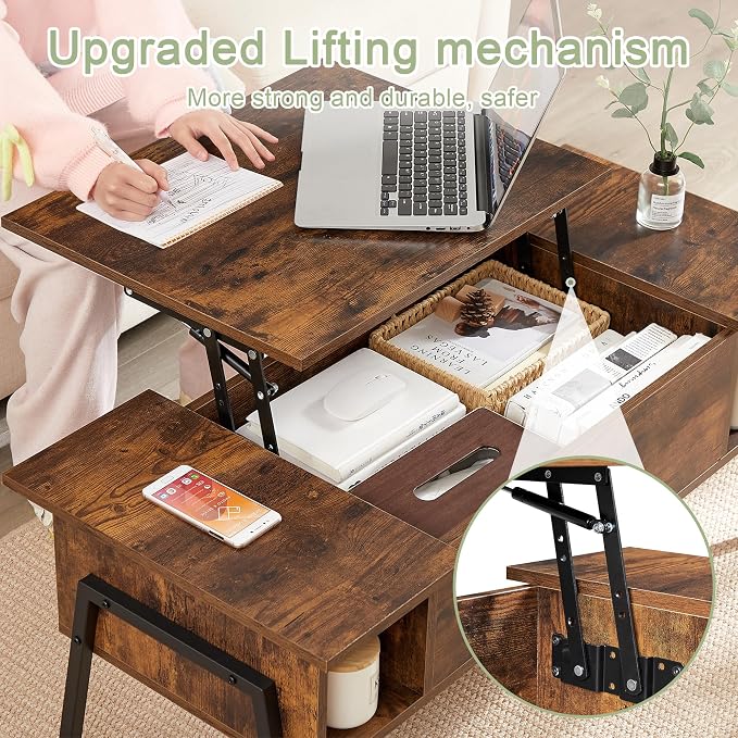 VECELO Wood Lift Top Coffee Table - Image 5