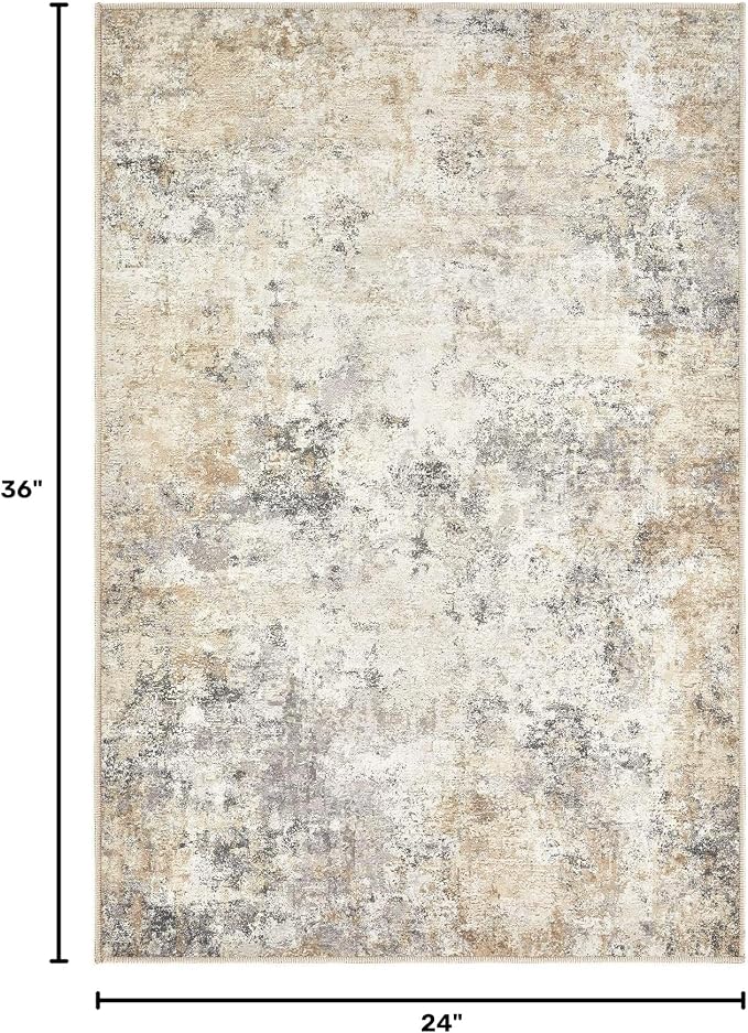 UERMEI 2x3 Entryway Area Rug: Washable Neutral Modern Abstract Small Rug - Image 2