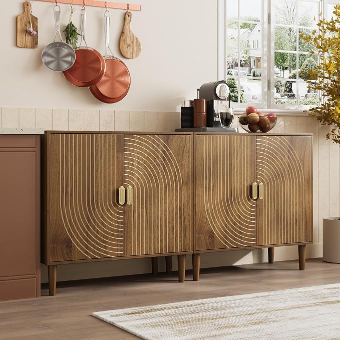 Smuxee Walnut Sideboard Cabinet, Freestanding Buffet Cabinet - Image 8