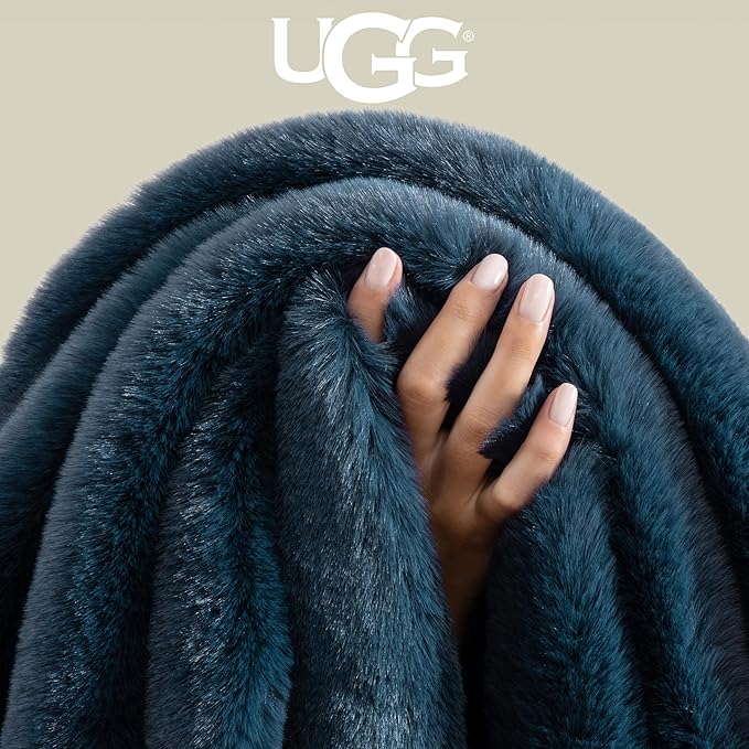 UGG Euphoria Throw Blanket, Plush Faux Fur Blanket, Indigo Blue | Reversible - Image 4