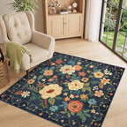 DUKINO 4x4 Square Area Rug, Floral Washable Rug - Image 3