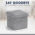 Ornavo Home Small Storage Ottoman Foldable Collapsible Cube Square Linen - Image 2