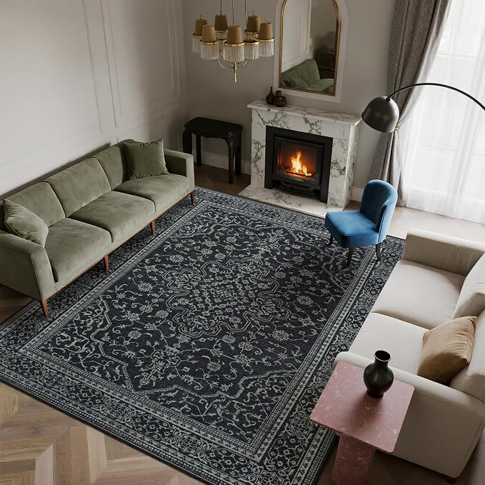 8x10 Washable Area Rugs for Living Room, Dining Room- Black White | Ultra Soft - Image 7