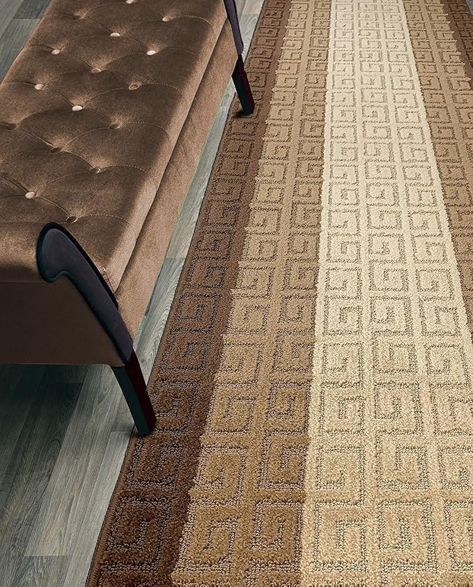 Custom Length Hallway Runner Rug, Slip Resistant, Meander Brown, 26 Inch X 5 by ORFAHOME