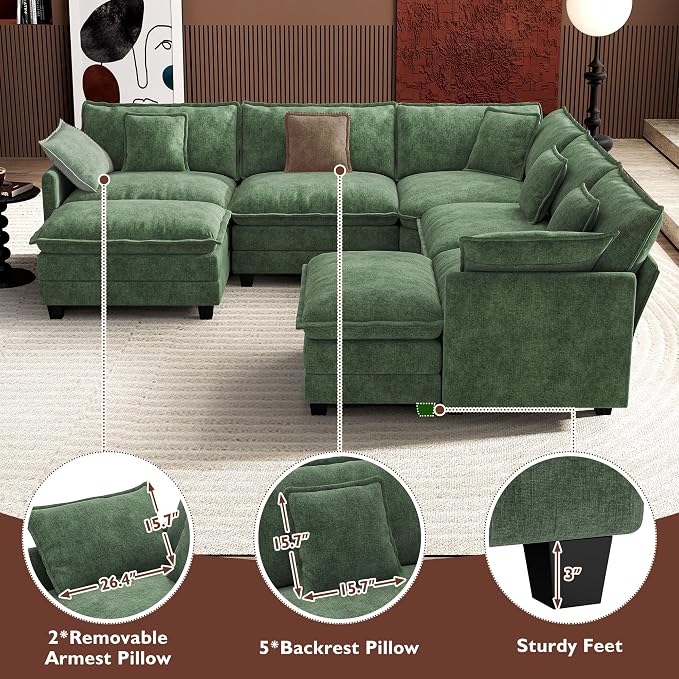 Ihanherry 114" V-Shaped Modern Sofa Modular Sectional Cloud Couch - Image 6
