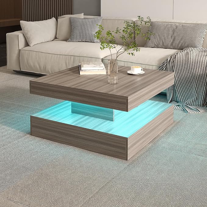 HedoAjim LED Coffee Table for Living Room, Living Room Table 2-Tier Square - Image 7