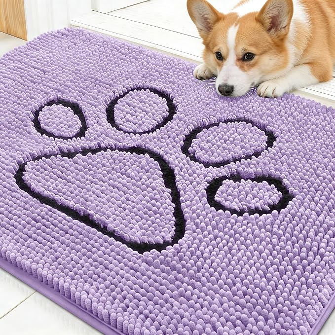 OLANLY Dog Door Mat for Muddy Paws 30x20, Paw Print Design Chenille Mud Mat | by OLANLY