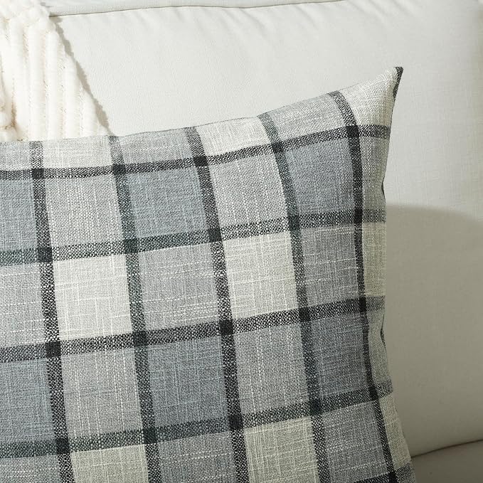 Stellhome Pack of 2 Lumbar Linen Buffalo Check Throw Pillow Covers Farmhouse - Image 4