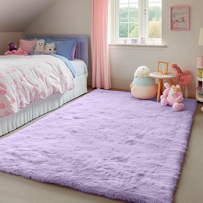 Fluffy Purple Rug 4x6 Ft, Shaggy Furry Rugs - Image 7