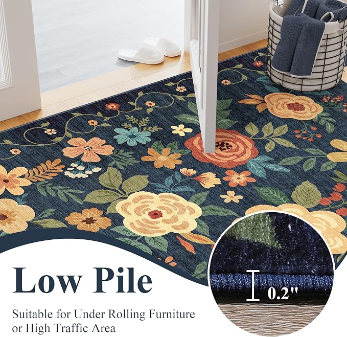 DUKINO 5x7 Area Rug Floral Washable Rug - Image 7