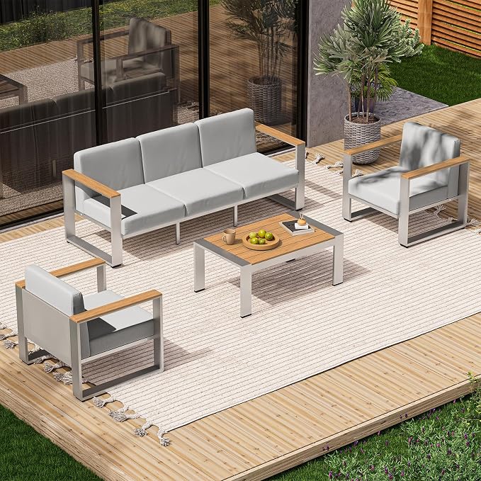 Aluminum Patio Furniture Set, 5 Seats Outdoor Patio Conversation Sets by ComfCove