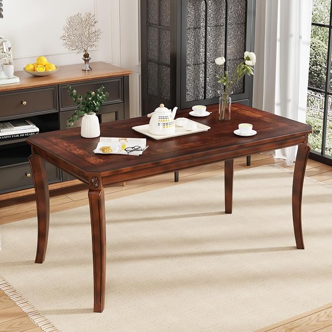 59”Farmhouse Dining Table with Carved Legs, Rectangular Kitchen Table by MODERION-YourHomeSoulMate
