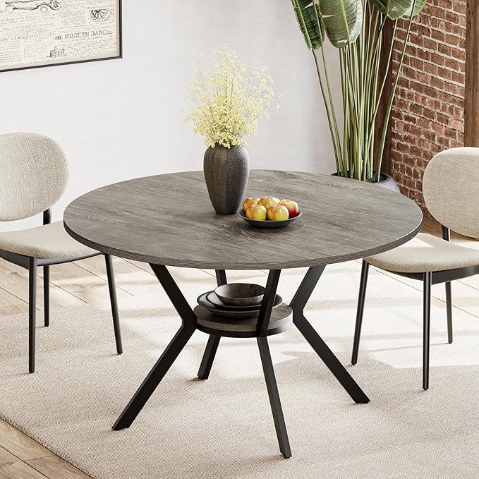 Round Dinner Table for 2-4, 42 Inch Kitchen & Dining Room Table by MECHYIN