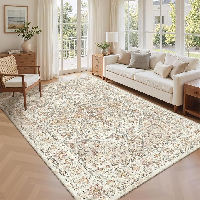 5x7 Area Rugs for Living Room, Large Washable Rug, Dining Room, Low Pile by Zesthome