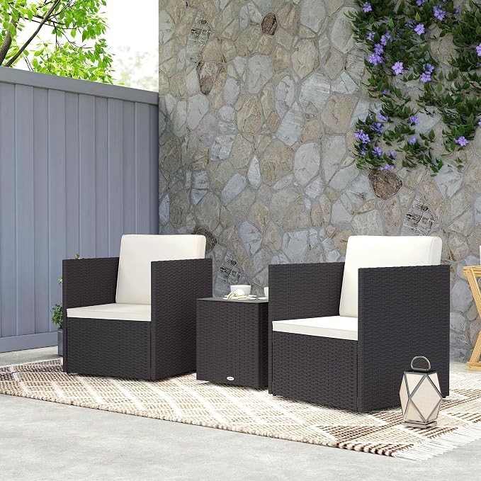 Outsunny 3 Piece Patio Furniture Set, Folding Outdoor Wicker Bistro Set - Image 9