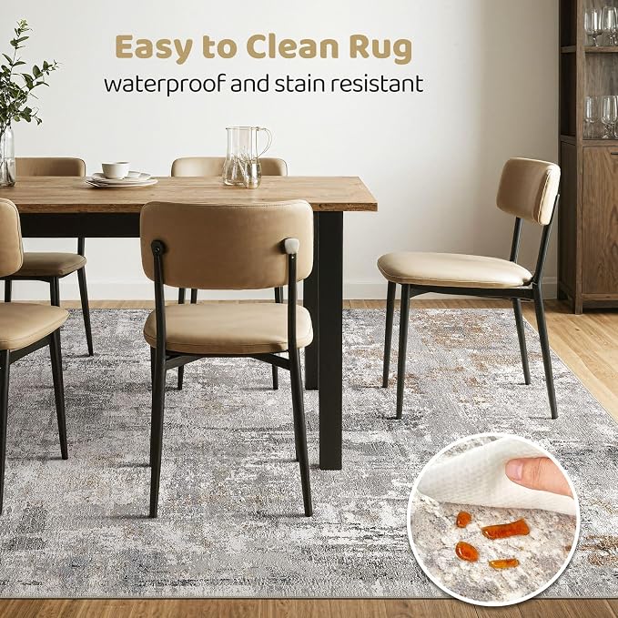 LOONGRUG 5x8 Area Rug Washable Neutral Modern Living Room Rugs Grey Rust | - Image 6