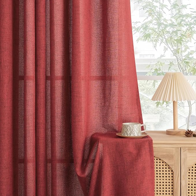 YoungsTex Burgundy Red Linen Curtains 102 Inch Length - Image 6