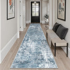 Soalmost Abstract Runner Rug 2x10 Hallway Kitchen Runners Blue/Grey | Stain - Image 3