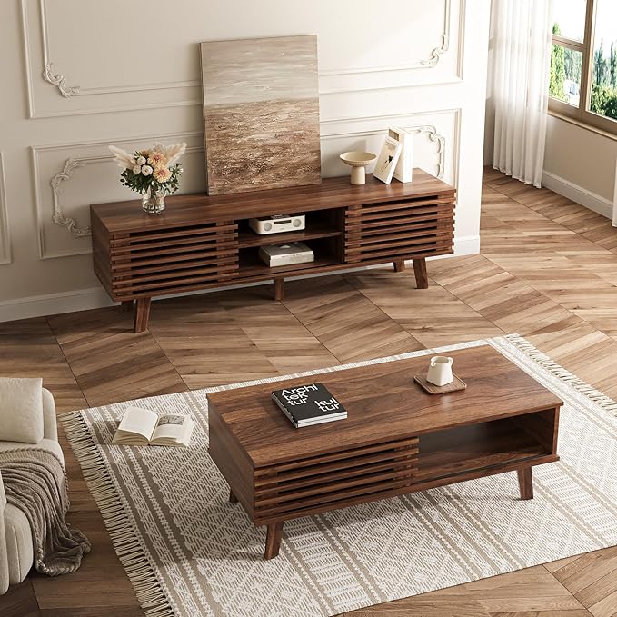 MAISONARIA Living Room Table Sets of 2, Mid Century Coffee Table & Dresser TV by MAISONARIA