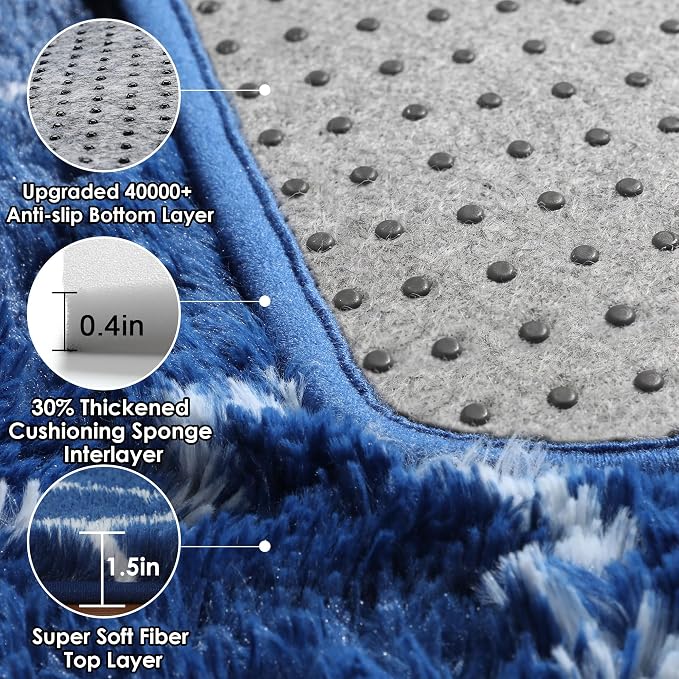 6x9 Area Rugs for Living Room Bedroom, Fluffy Navy and White Geometric Rug | - Image 4