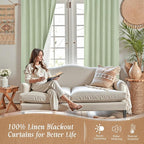 Light Green 100% Blackout Linen Curtains 63 Inches - Image 2