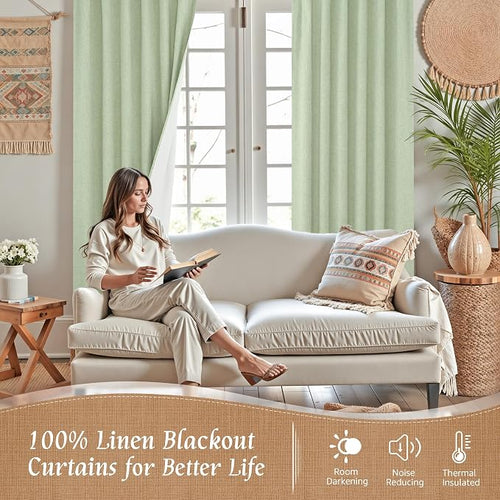 100% Blackout Natural Linen Curtains 68 Inches - Image 2