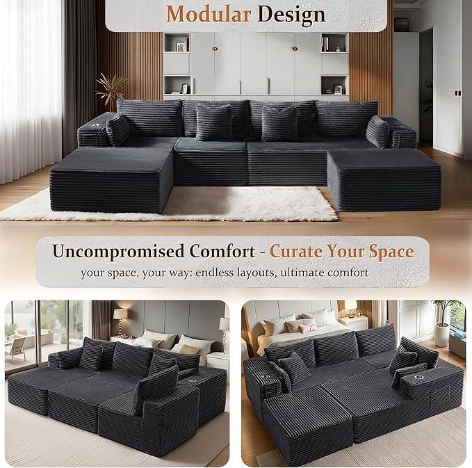 138" Oversized Cloud Sectional Couch, Comfort U Shaped Sofa - Image 6