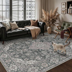 8x10 Black Grey Retro Floral Washable Area Rug - Image 3