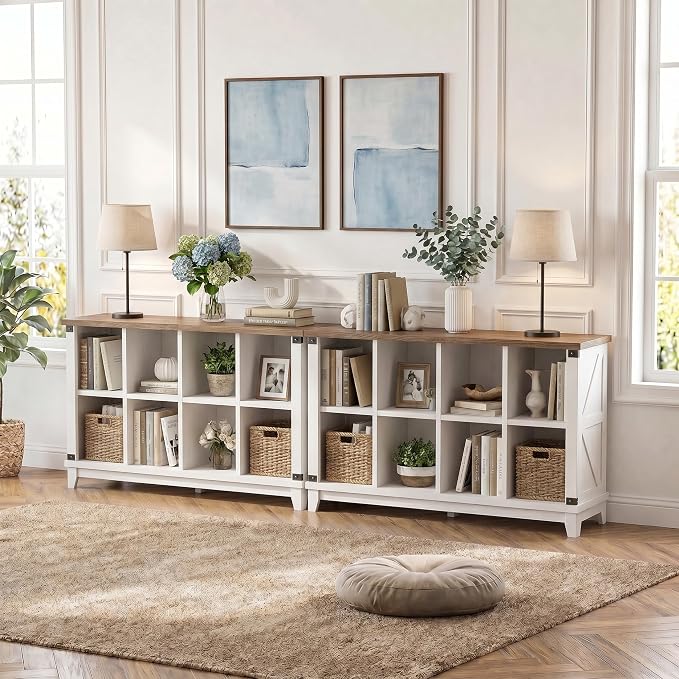 EnHomee 8-Cube Storage Organizer, Farmhouse Bookshelf, Display Shelf - Image 4
