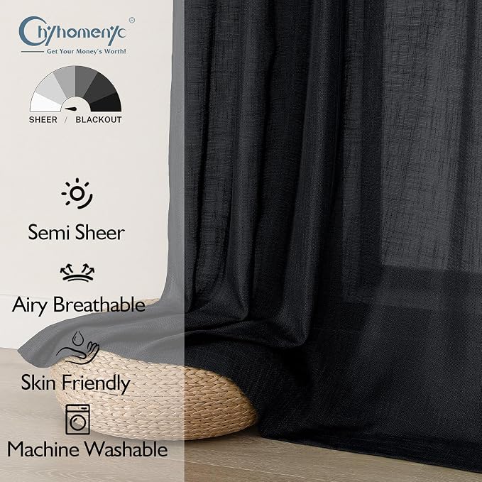 Chyhomenyc Black Semi Sheer Curtains 72 Inch Length 2 Panels Set, Light - Image 2