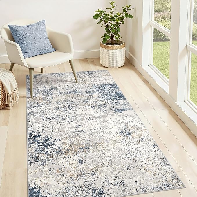 DMOYEST 3x5 Entryway Area Rug Washable Abstract Beige Blue Small Carpet | by DMOYEST