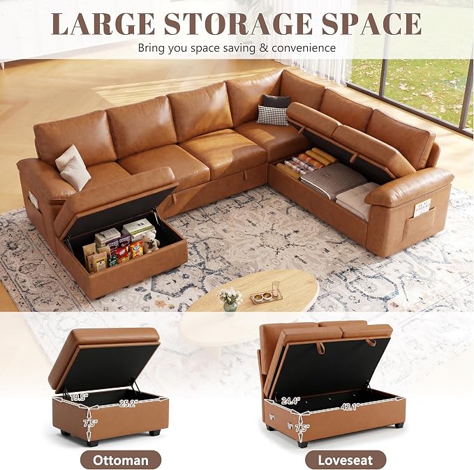 108 Inch Faux Leather Modular Sectional Sofa - Image 6