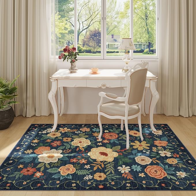 DUKINO 3x5 Area Rug, Floral Washable Rug - Image 3