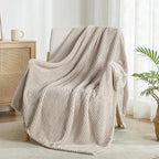 Exclusivo Mezcla Soft Waffle Fleece Bed Blanket Queen Size, Tan | Lightweight - Image 4