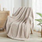 Exclusivo Mezcla Soft Waffle Fleece Bed Blanket King Size, Tan | Lightweight - Image 4