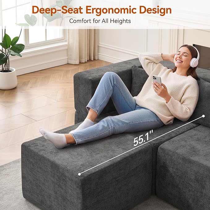 MONVANE 103'' Modular Sectional Sofa, Comfy Chenille Cloud Couch - Image 5