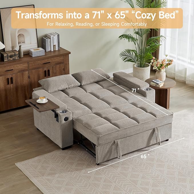 Auvsoce 65'' Chaise Lounge Chair Indoor, 3-in-1 Convertible Sofa Bed - Image 4