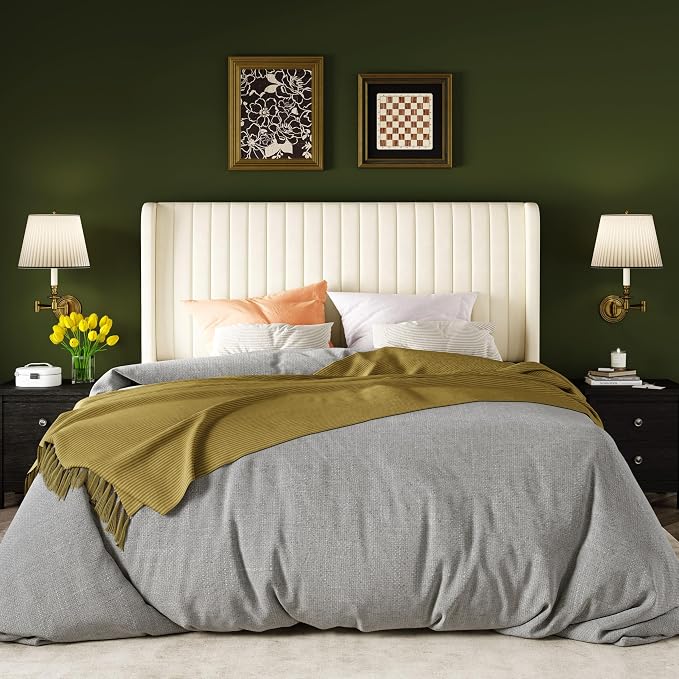 Allewie Full Size Velvet Bed Frame/Vertical Channel Tufted Wingback - Image 3