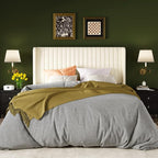 Allewie Queen Size Velvet Bed Frame/Vertical Channel Tufted Wingback - Image 3
