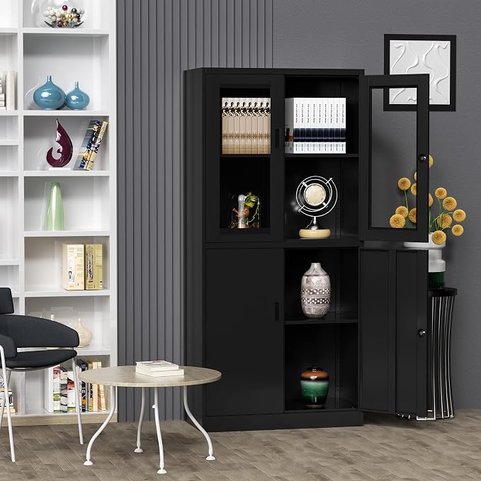 71”H Display Cabinet with Adjustable Shelves, 4 Door Display Cabinets with - Image 2