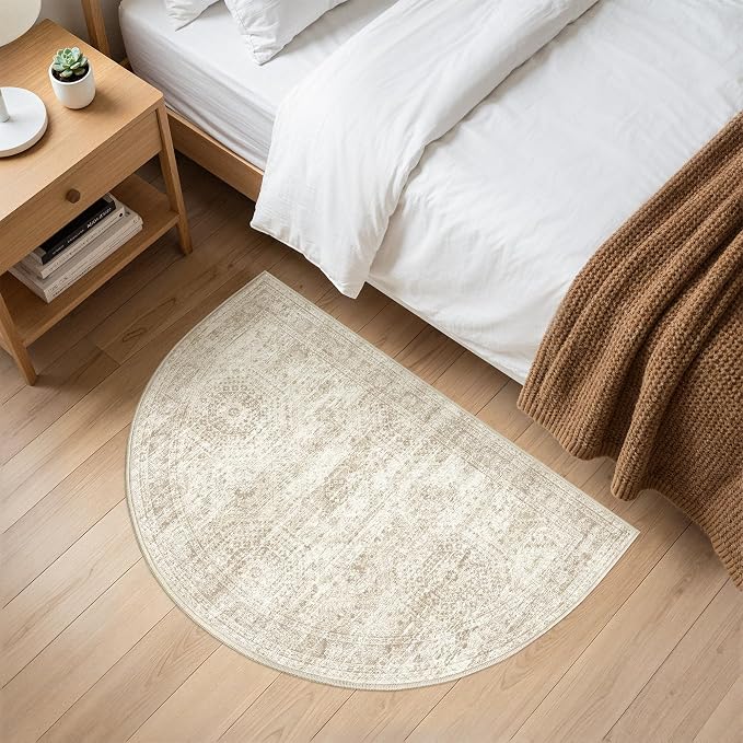 Soalmost Washable Half Circle Round Rug 2x3 Beige Small Half Moon Rug Entry | - Image 2