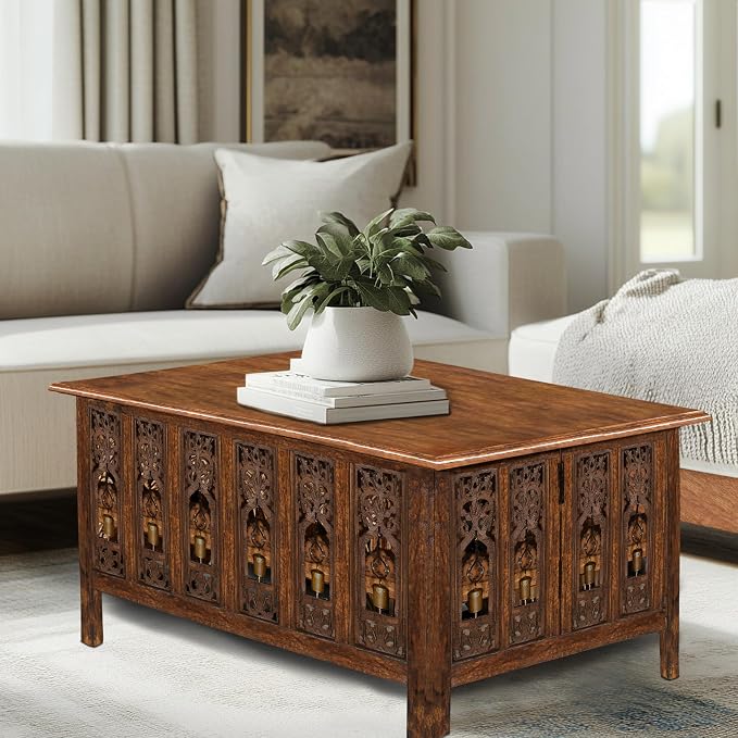 COTTON CRAFT Solid Wood Coffee Table – Ghanti Bells Hand Carved Center Table - Image 5