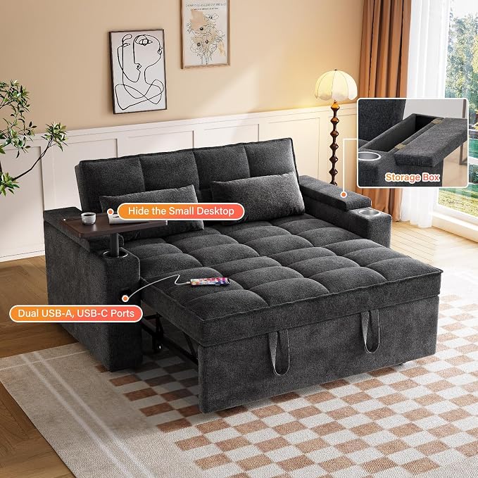 65" Chenille Convertible Sofa Bed - Image 5