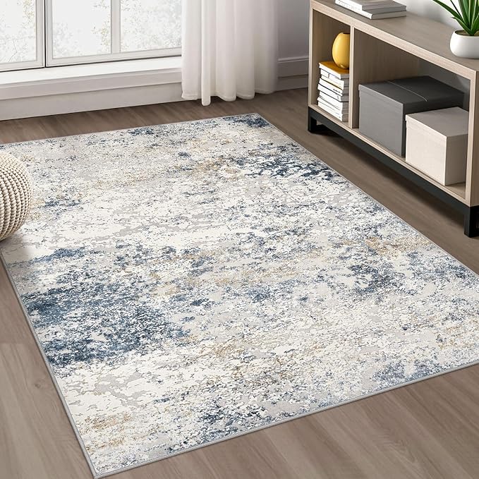 DMOYEST Area Rug Living Room Rugs 4x6 Washable Abstract Beige Blue Carpet | - Image 6