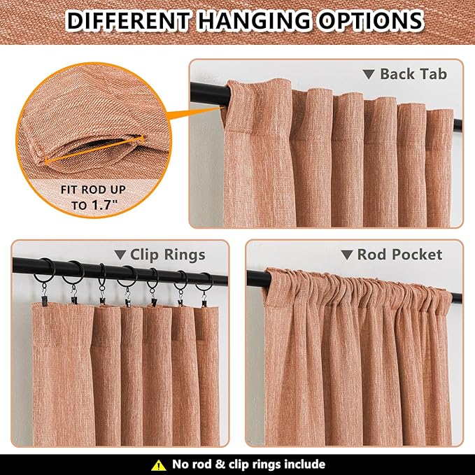 MYSKY HOME Orange Curtains for Bedroom, Short Curtains for Small Window - Image 3