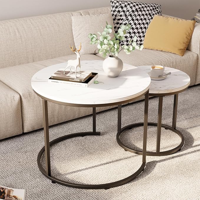 aboxoo Round Nesting Coffee Table Side Table Set of 2 End Tables - Image 2