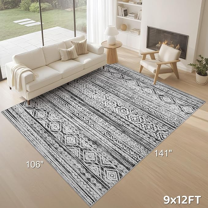 cotiled Boho 9x12 Area Rug for Living Room: Large Moroccan Washable Rug | Solve - Image 9